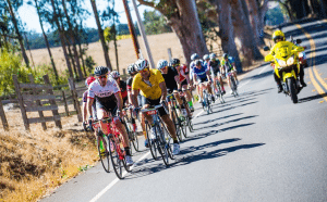A pack of riders head up Highway 1.